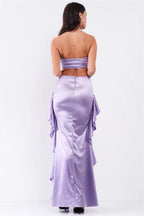 Tiffany | Lilac Strapless Satin Sweetheart Cut-Out Maxi Dress