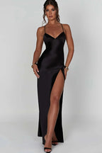 Alexia | Bias-Cut Plunging Satin Maxi Dress