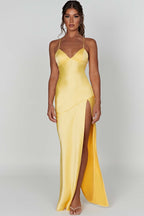 Alexia | Bias-Cut Plunging Satin Maxi Dress