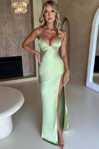 Alexia | Bias-Cut Plunging Satin Maxi Dress
