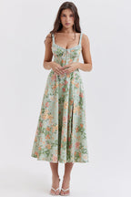Sabrina | Floral Split Midi Dress – Romantic Spring Stretch Sundress