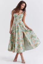 Sabrina | Floral Split Midi Dress – Romantic Spring Stretch Sundress