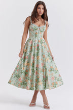 Sabrina | Floral Split Midi Dress – Romantic Spring Stretch Sundress