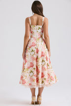 Camellia | Corseted Bustier Floral Stretch Cotton Midi Dress