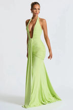 Bernadette | Plunging U-Wire Halter Draped Jersey Maxi Dress